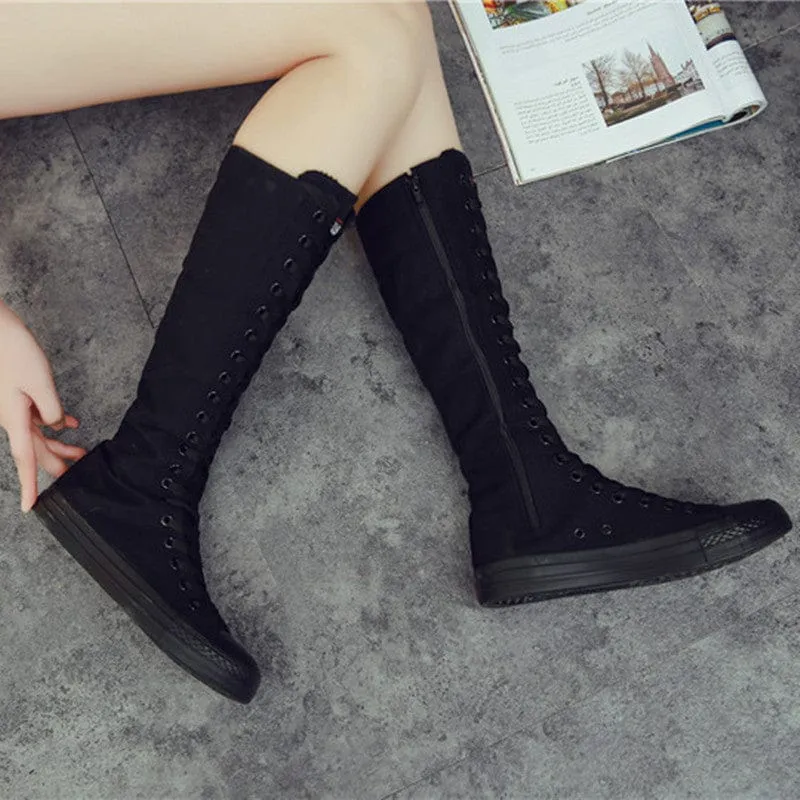 Punk-Schnürstiefel aus Canvas für Damen