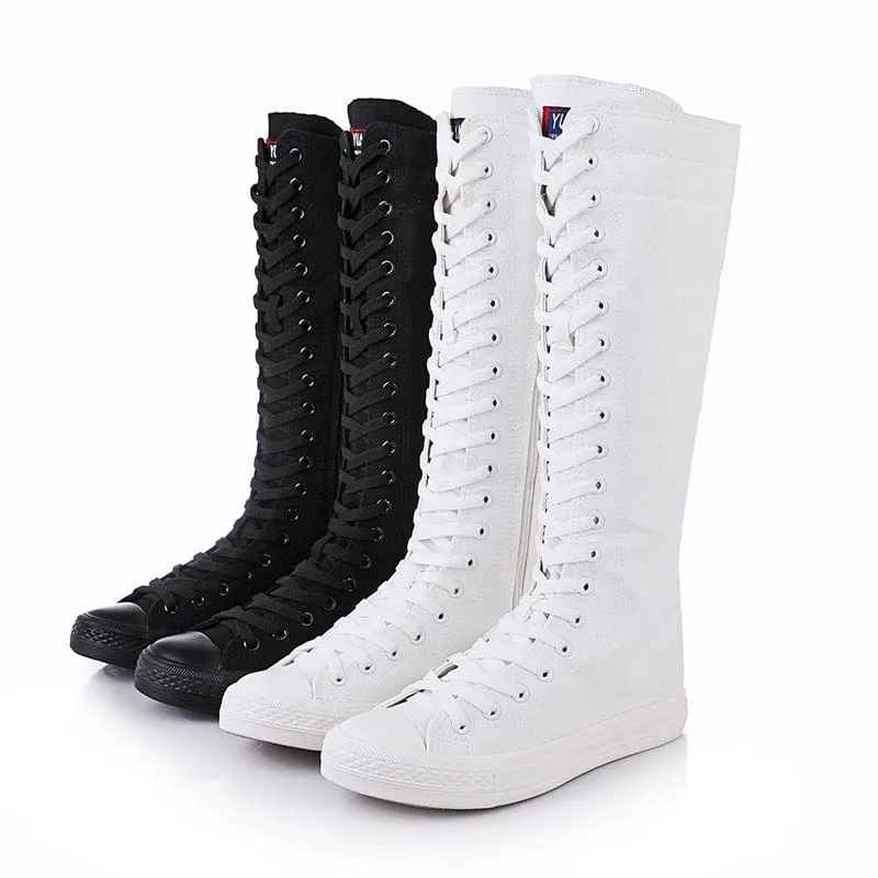 Punk-Schnürstiefel aus Canvas für Damen