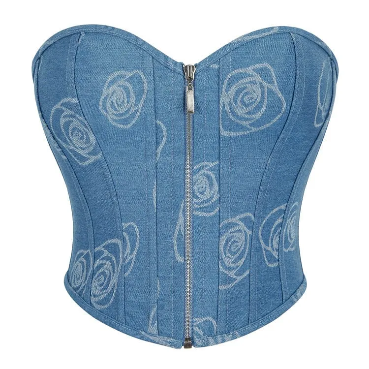 Damen Grunge Zipper Rose Denim Überbrustkorsett