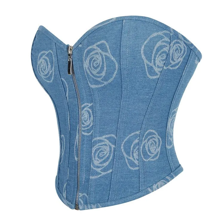 Damen Grunge Zipper Rose Denim Überbrustkorsett
