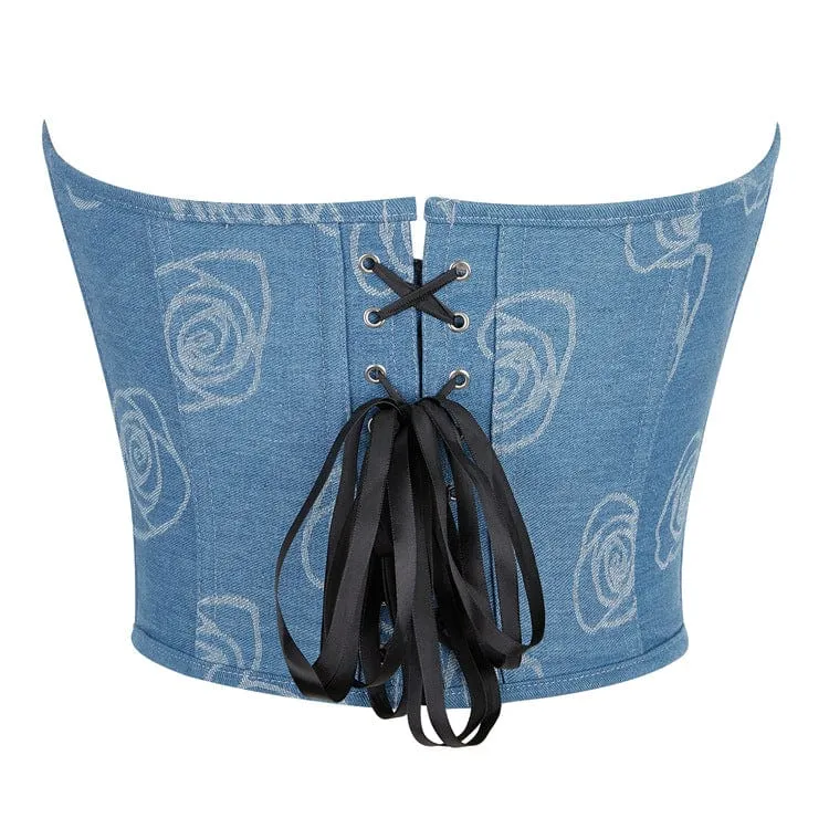 Damen Grunge Zipper Rose Denim Überbrustkorsett