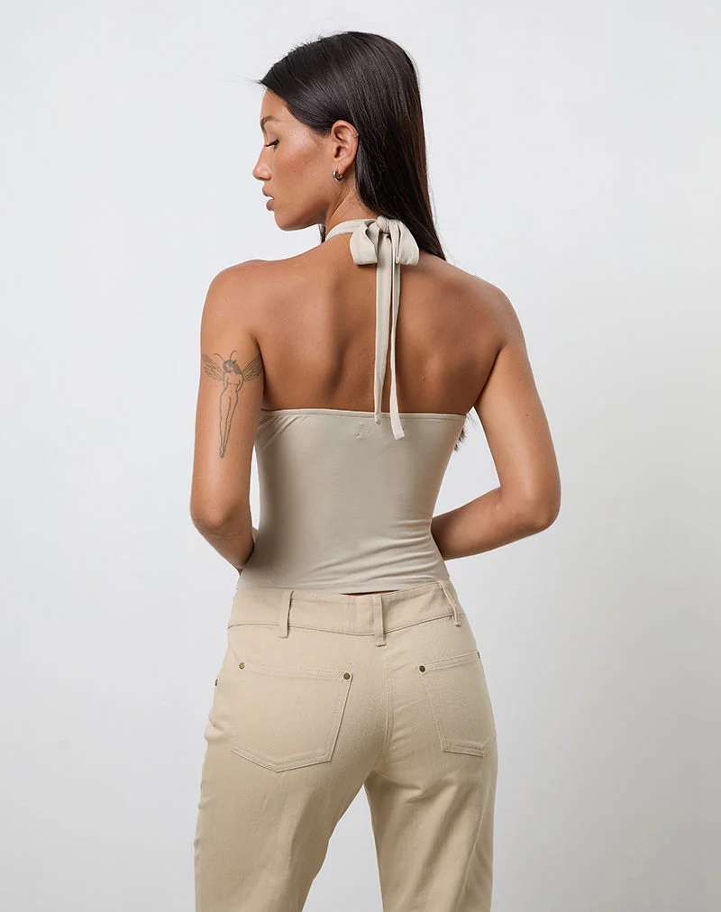 Lorie Neckholder-Top aus Cupro-Hafermilch mit Metallring