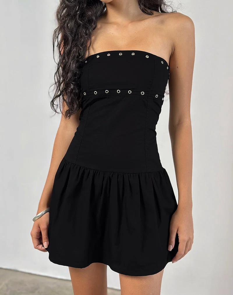 Kafridi Ösen-Minikleid aus Popeline Schwarz