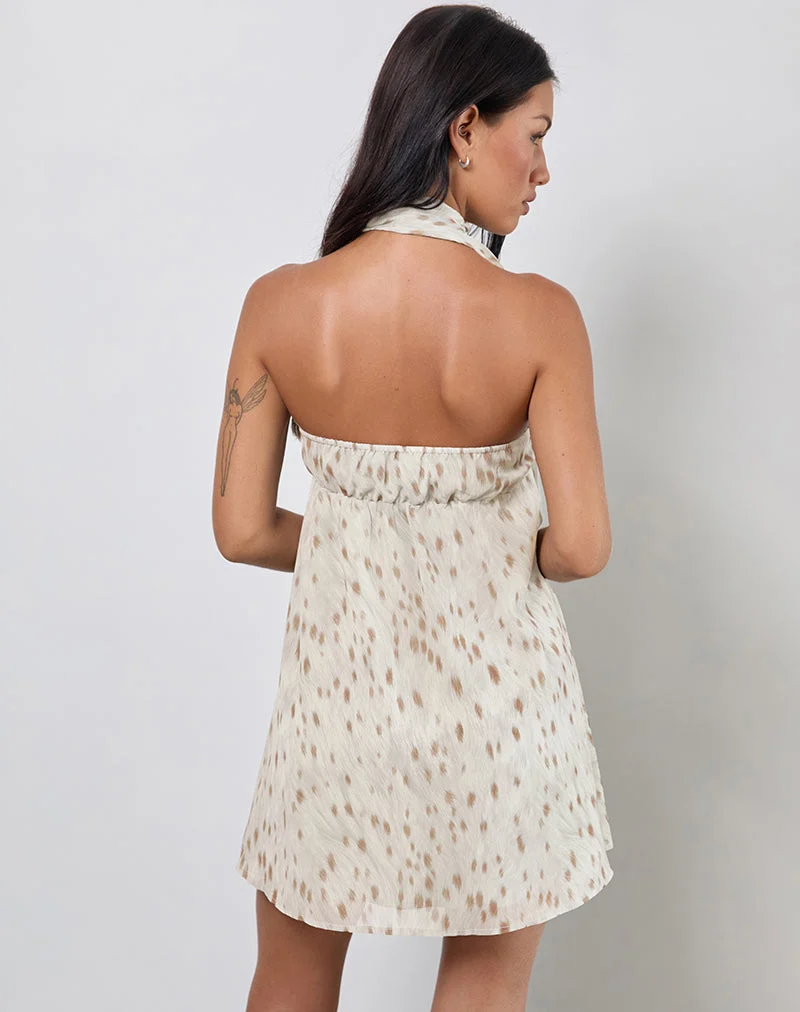 Yukio Bandeau-Minikleid mit Bambi-Print in Elfenbein