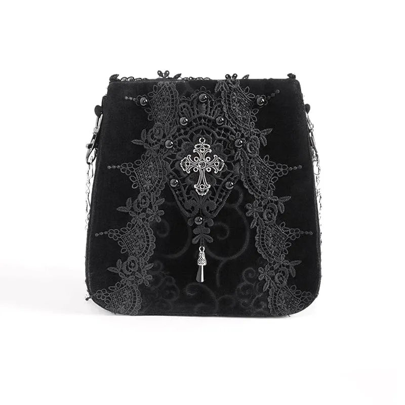Damen-Gothic-Tasche mit Blumenstickerei und Perlen