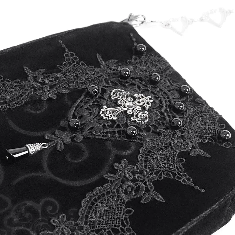 Damen-Gothic-Tasche mit Blumenstickerei und Perlen