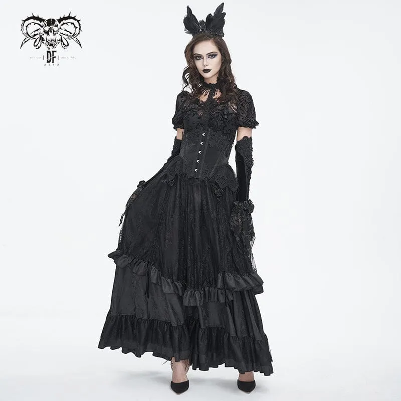 Damen-Unterbrustkorsett aus Kunstleder mit Gothic-Blumenstickerei, Mesh-Splice