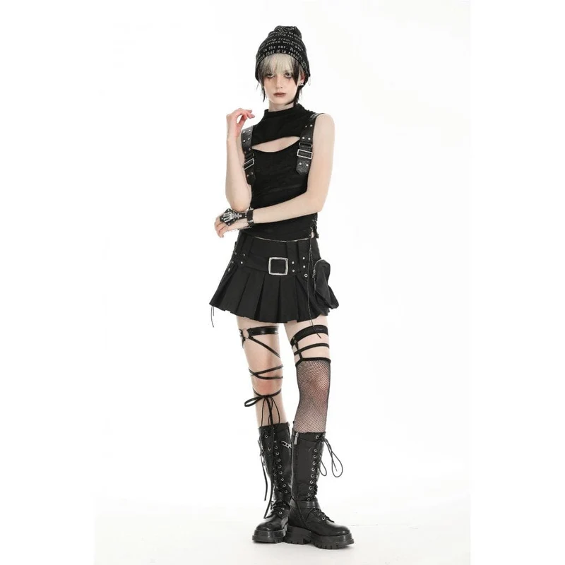 Damen-Punk-Weste mit Stehkragen und Rissen