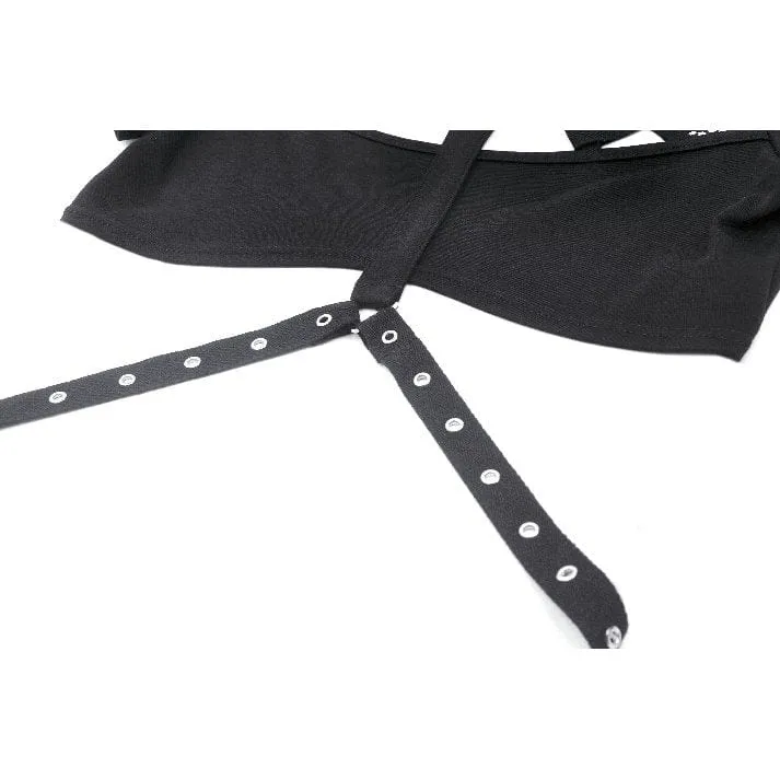 Damen Punk Mesh Splice Strap Crop Top
