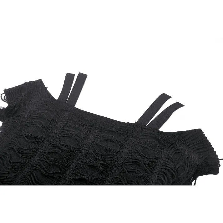 Schulterfreies, zerrissenes Punk-T-Shirt für Damen mit abnehmbarem Halsband