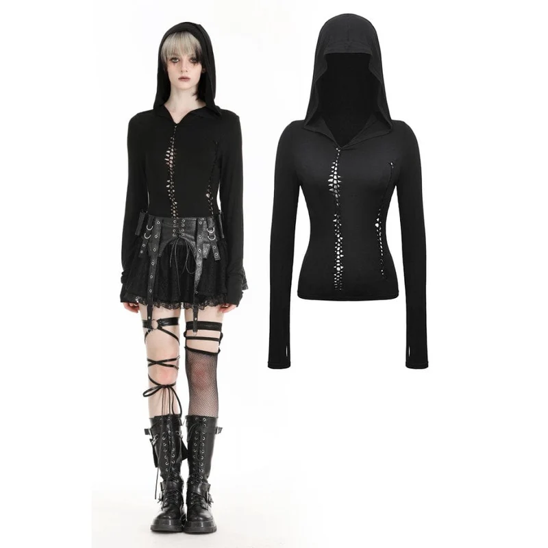 Gothic-Kapuzenpullover mit Rissen für Damen