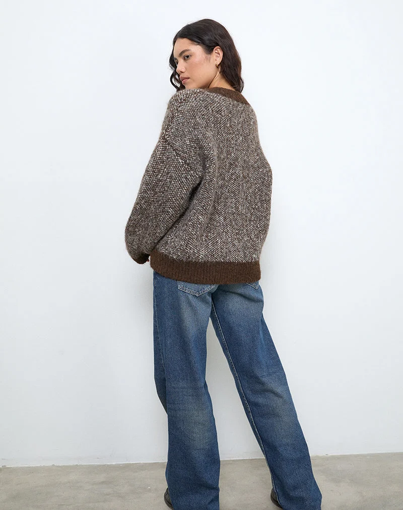 Ura Strickjacke in Übergröße in Braun und Creme