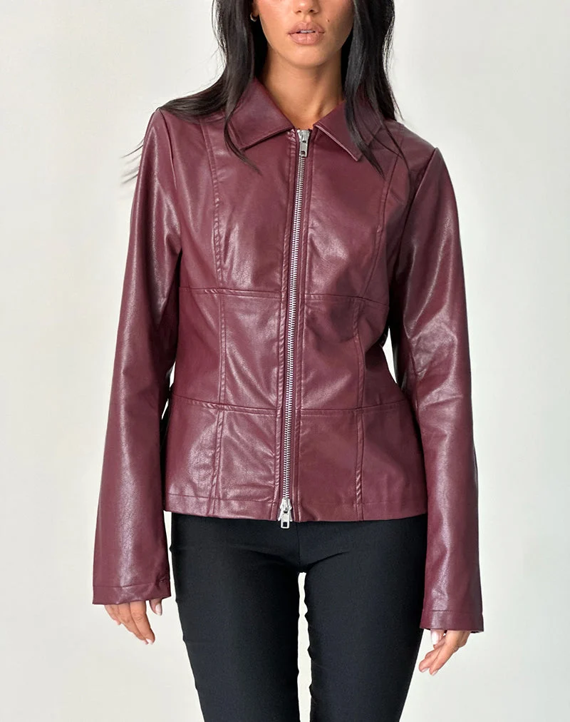 Vincent Fitted Jacke in PU Burgundy