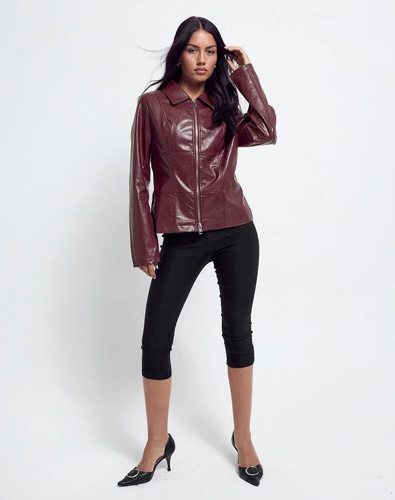 Vincent Fitted Jacke in PU Burgundy