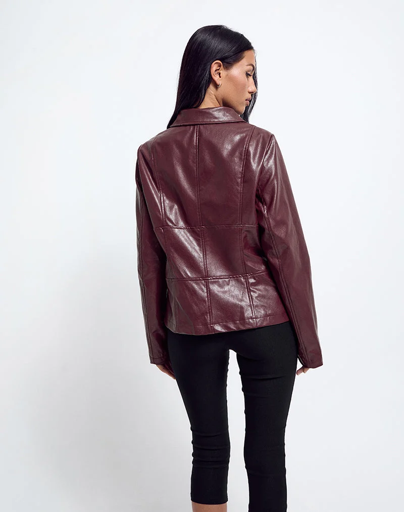 Vincent Fitted Jacke in PU Burgundy