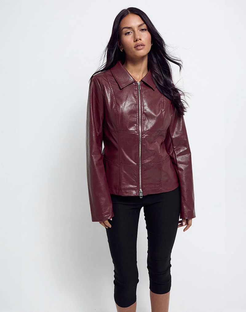 Vincent Fitted Jacke in PU Burgundy