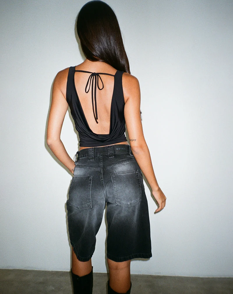 Chuya Cowl Back Top in Slinky Schwarz
