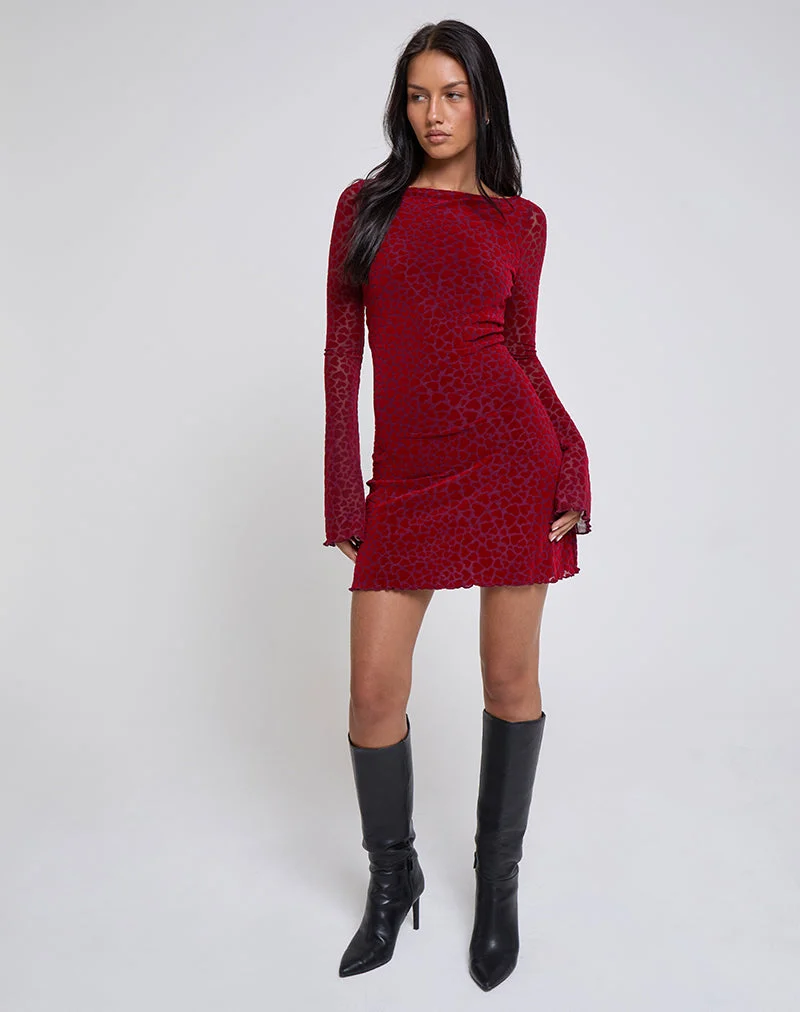 Sevila Langärmeliges Minikleid in Herzflock Maroon