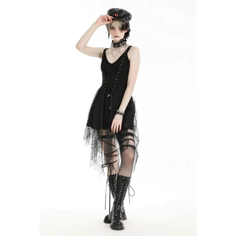 Damen-Slipkleid im Gothic-Stil mit tiefem Ausschnitt und Spinnen-Mesh-Splice-Motiv