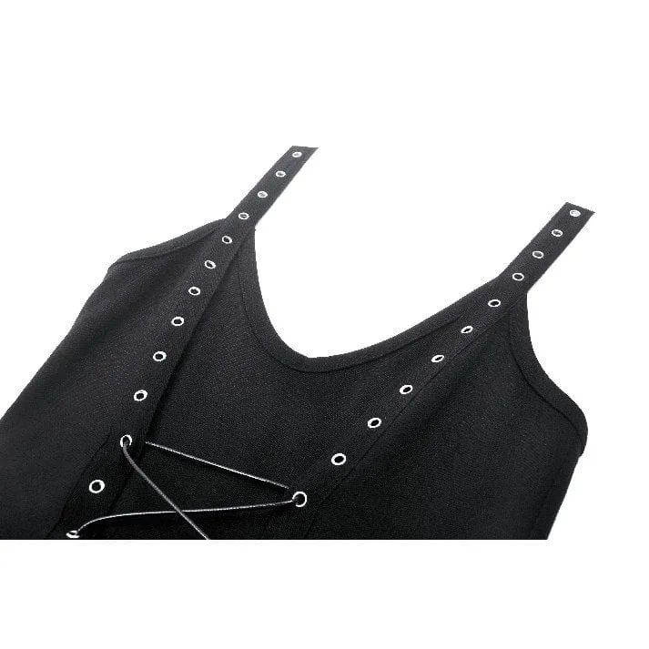 Damen-Slipkleid im Gothic-Stil mit tiefem Ausschnitt und Spinnen-Mesh-Splice-Motiv