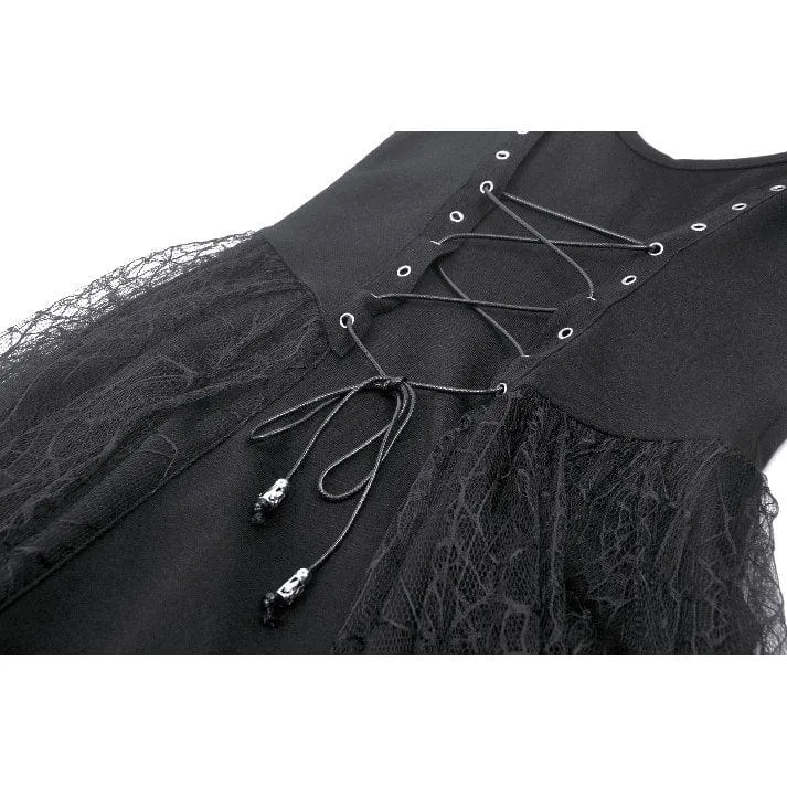 Damen-Slipkleid im Gothic-Stil mit tiefem Ausschnitt und Spinnen-Mesh-Splice-Motiv