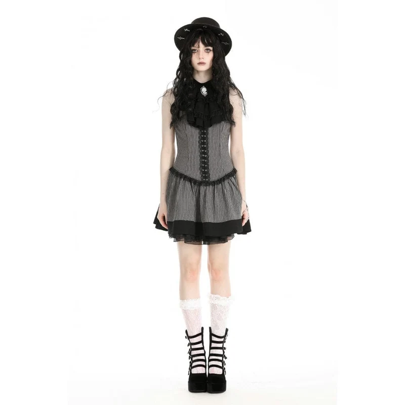 Gotisches, gerüschtes, gestreiftes Abschlusskleid für Damen
