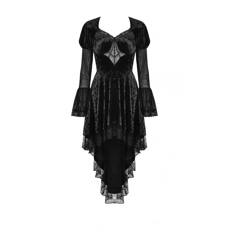 Damen Gothic Unregelmäßige Spitze Samtkleid mit Lagen