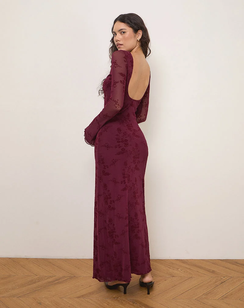 Shaleed Maxikleid in Botanical Flower Maroon