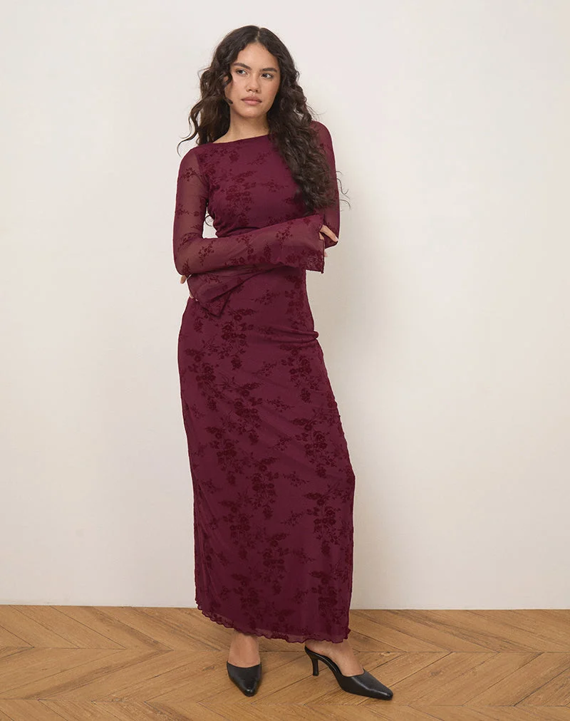 Shaleed Maxikleid in Botanical Flower Maroon