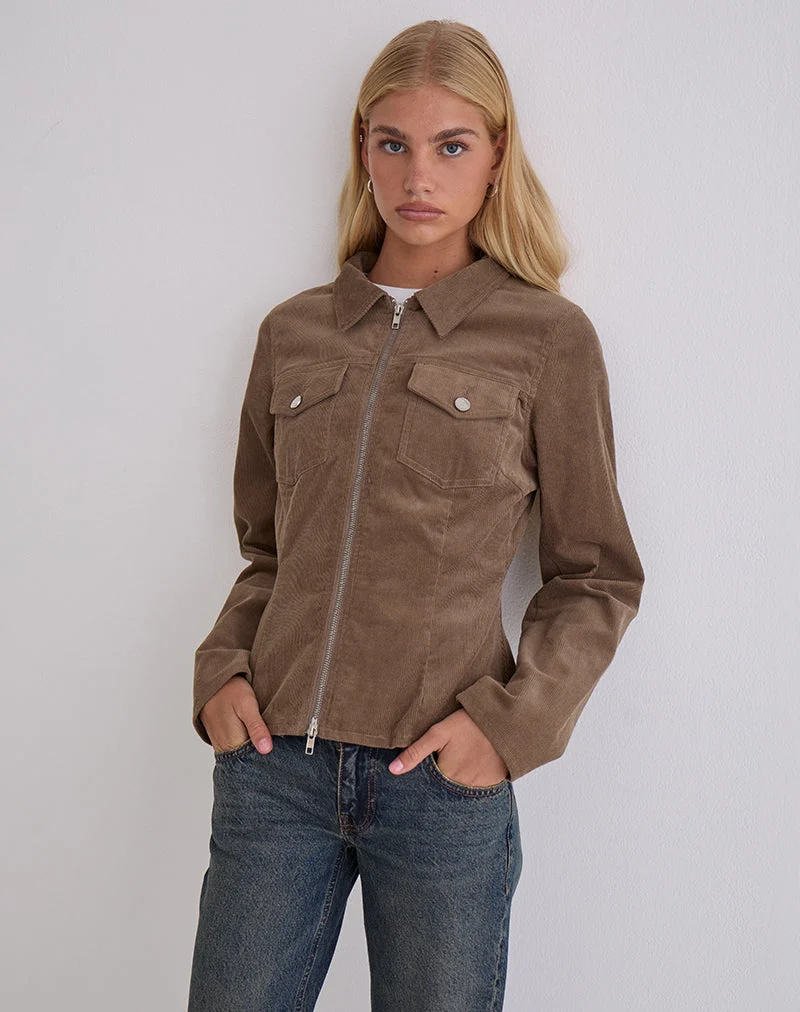 Rohana Passform Jacke in Baby Cord Walnuss Braun