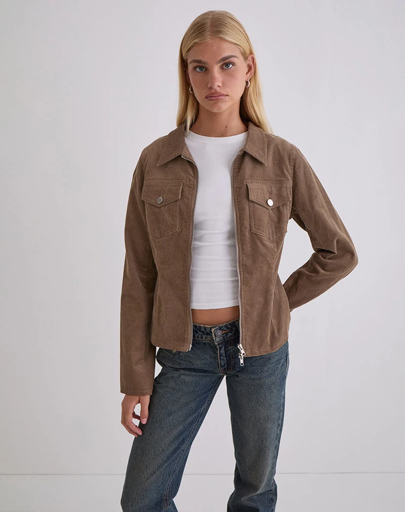 Rohana Passform Jacke in Baby Cord Walnuss Braun