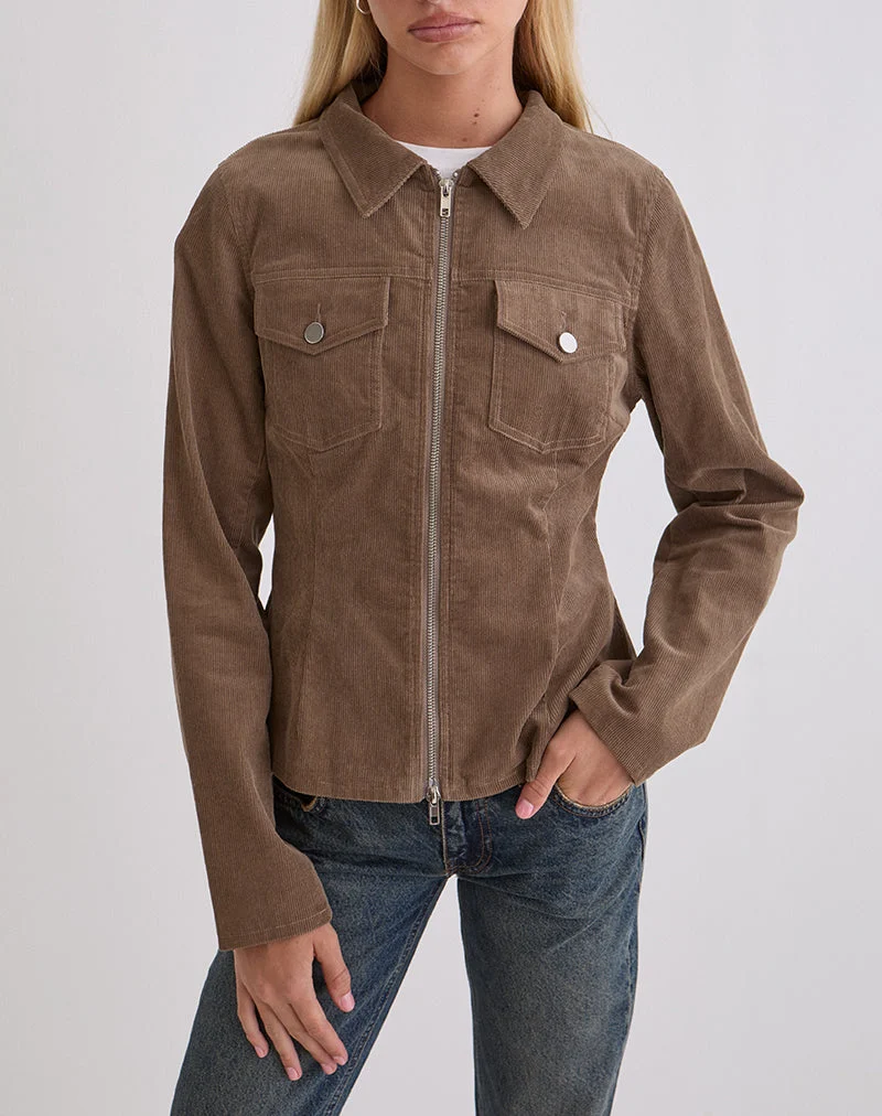 Rohana Passform Jacke in Baby Cord Walnuss Braun