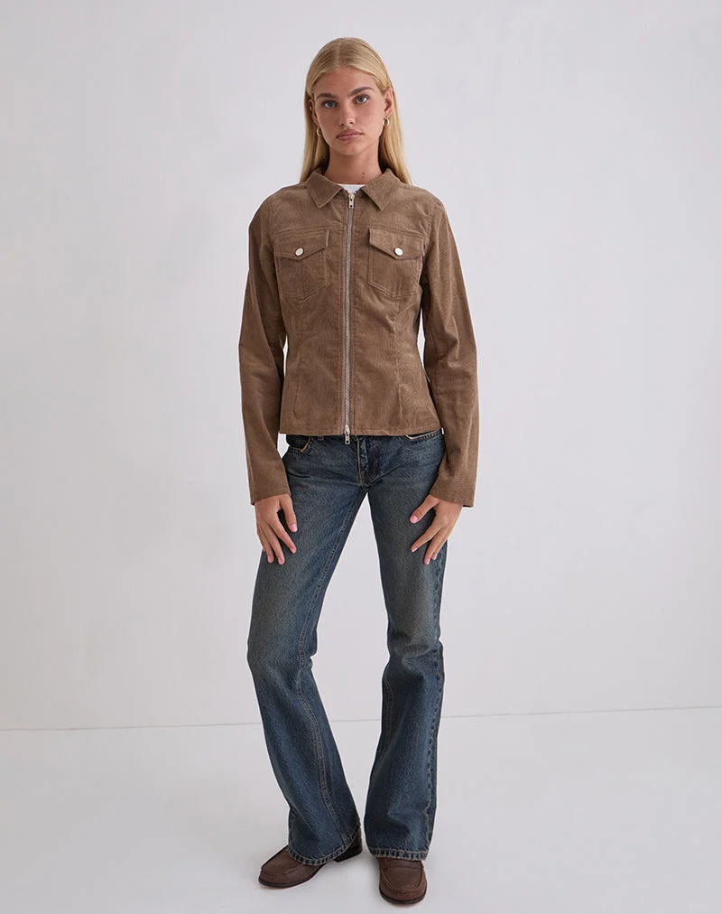 Rohana Passform Jacke in Baby Cord Walnuss Braun