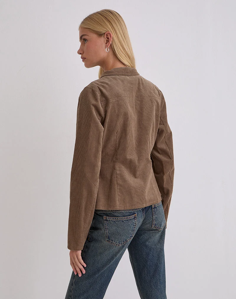 Rohana Passform Jacke in Baby Cord Walnuss Braun