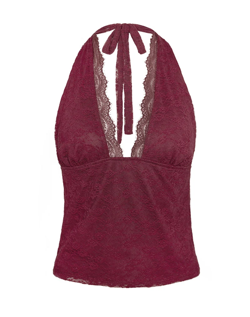 Matua Neckholder-Top aus Klee-Spitze Maroon