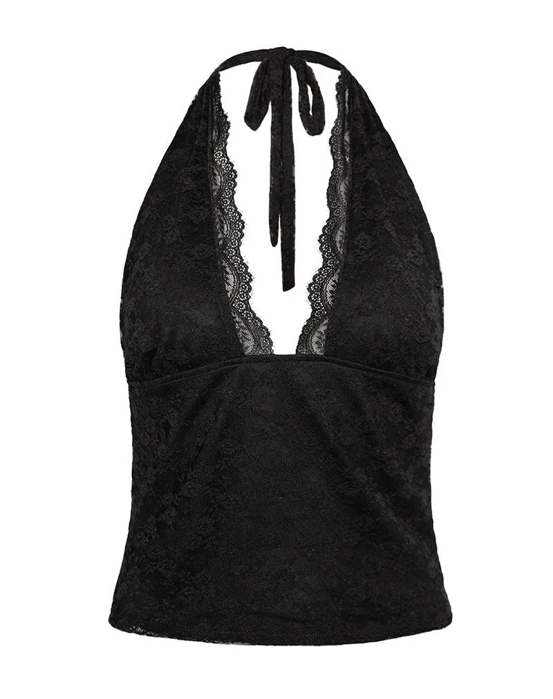 Matua Neckholder-Top aus Klee-Spitze Schwarz