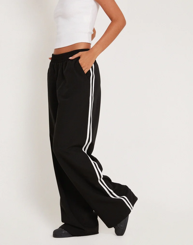 Bennett Hose mit weitem Bein in Tailoring Schwarz mit weißem Streifen