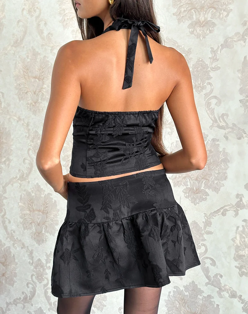 Kampi Neckholder-Top aus Satin-Jacquard Schwarz