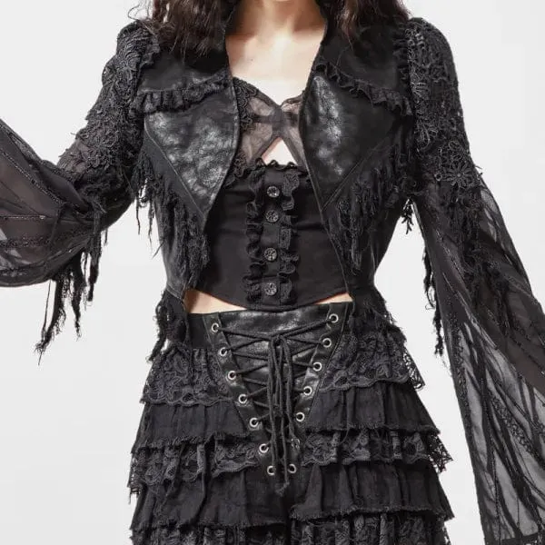 Schwarze Gothic-Jacke aus Kunstleder mit ausgestellten Ärmeln für Damen