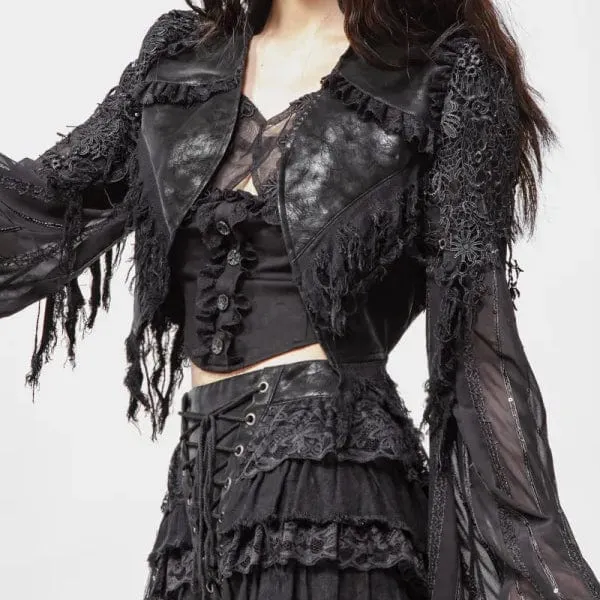 Schwarze Gothic-Jacke aus Kunstleder mit ausgestellten Ärmeln für Damen