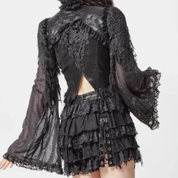 Schwarze Gothic-Jacke aus Kunstleder mit ausgestellten Ärmeln für Damen