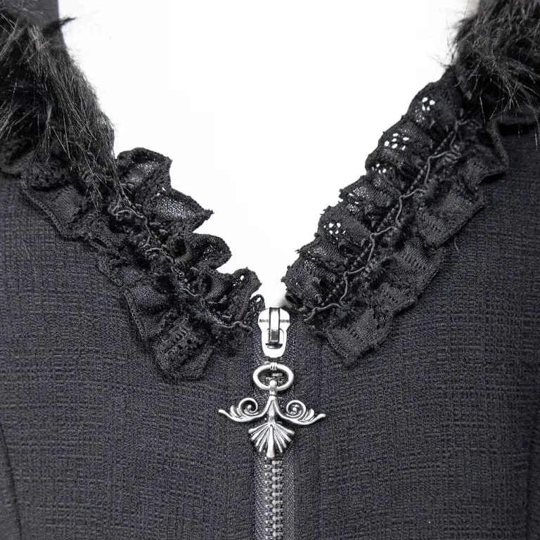 Damen-Gothic-Mantel mit ausgestellten Ärmeln und Spleißimitat aus Kunstpelz mit Kapuze