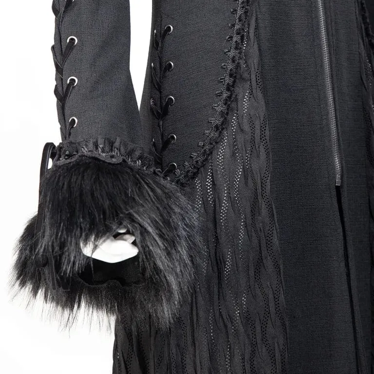 Damen-Gothic-Mantel mit ausgestellten Ärmeln und Spleißimitat aus Kunstpelz mit Kapuze