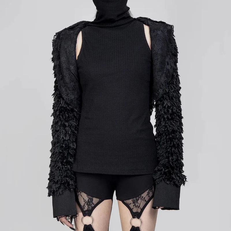Unregelmäßige Punk-Kunstpelzjacke für Damen mit Kapuze