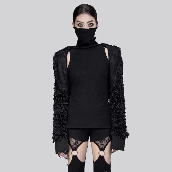Unregelmäßige Punk-Kunstpelzjacke für Damen mit Kapuze