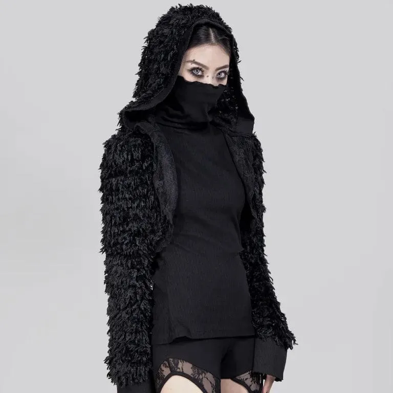 Unregelmäßige Punk-Kunstpelzjacke für Damen mit Kapuze