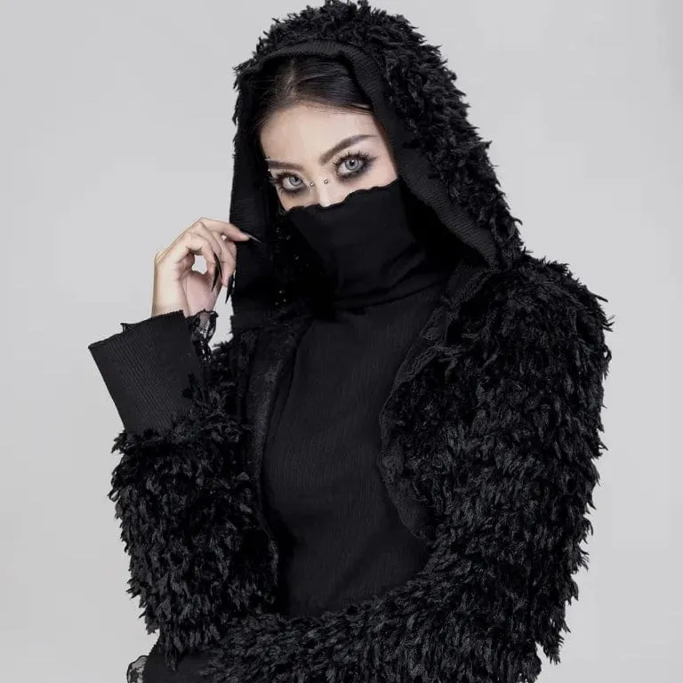 Unregelmäßige Punk-Kunstpelzjacke für Damen mit Kapuze