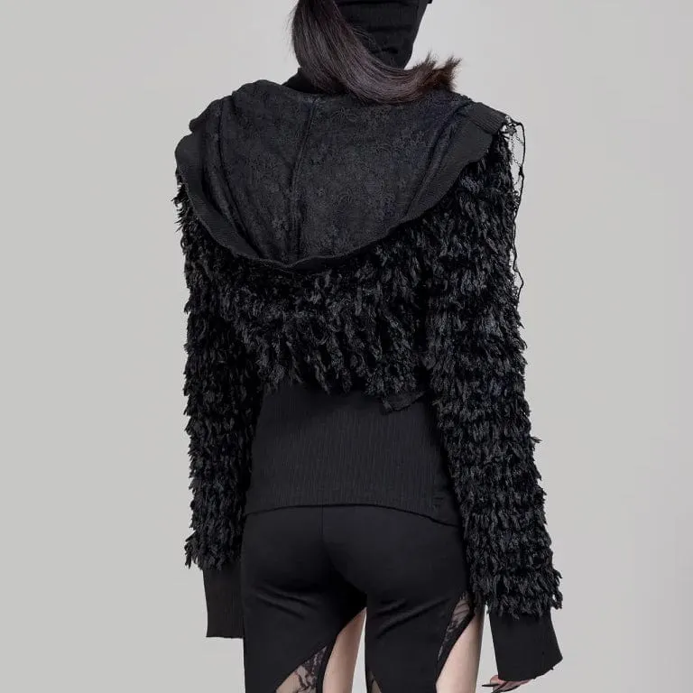 Unregelmäßige Punk-Kunstpelzjacke für Damen mit Kapuze