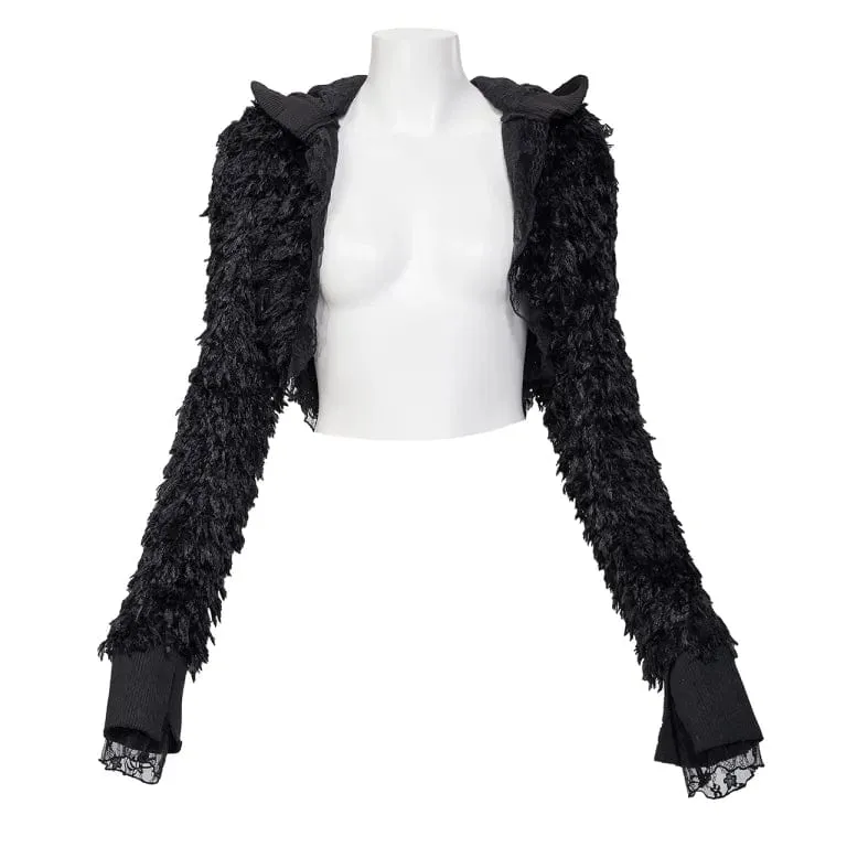 Unregelmäßige Punk-Kunstpelzjacke für Damen mit Kapuze