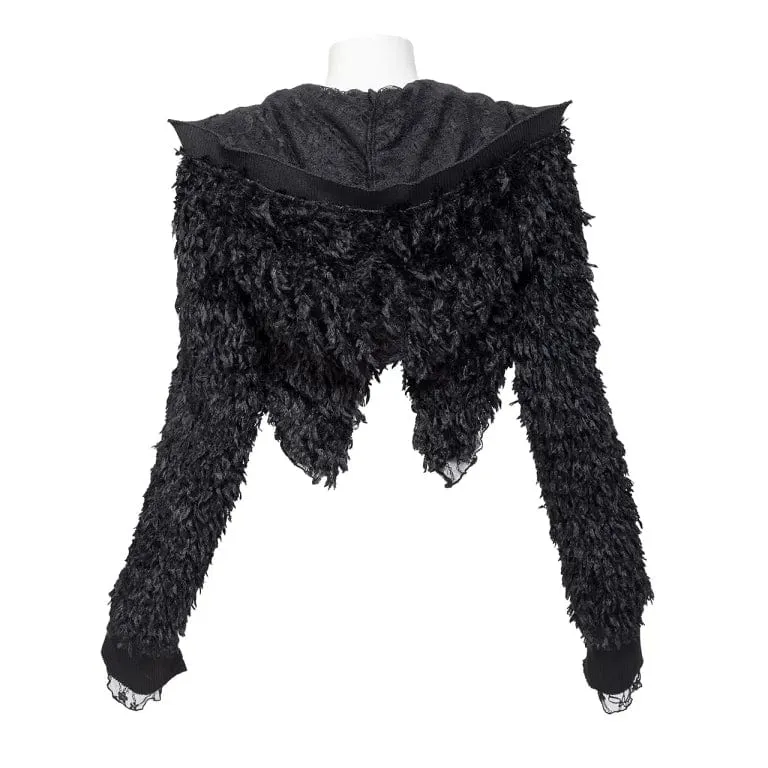 Unregelmäßige Punk-Kunstpelzjacke für Damen mit Kapuze